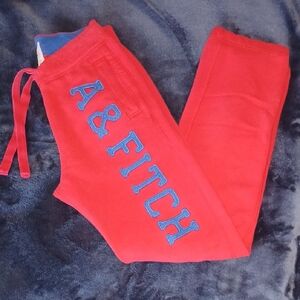 Abercrombie & Fitch Red Joggers with Blue Lettering